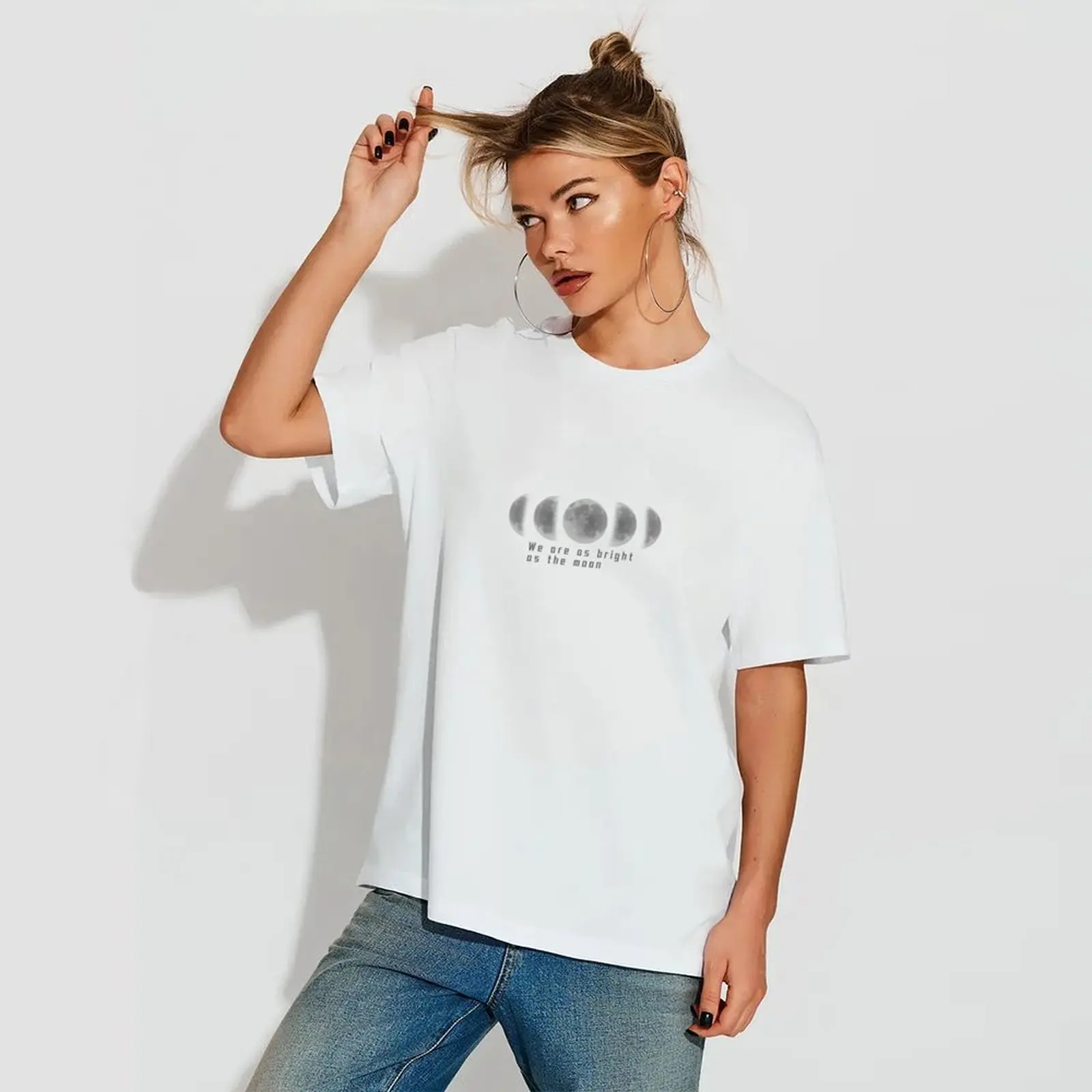 

Summer Crew Neck Short Sleeve T-Shirt Tees Daily Commute Set Moon Prints Comfortable Moisture Wicking Tops Woman Clothes