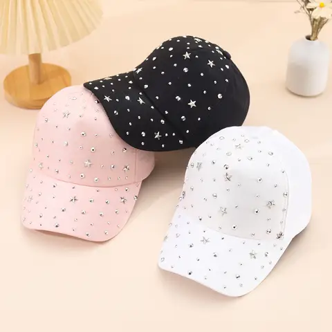 Women's Visors Diamond Star Shiny Metal Rivet Baseball Cap Korean Fashionable Personalized Simple Versatile Peaked Cap Girls
