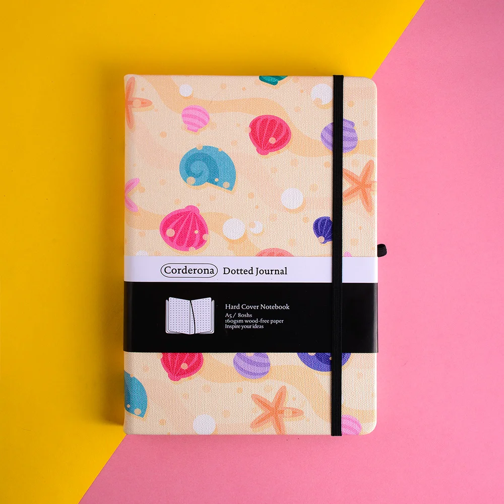 

A5 Summer Beach Bullet Dotted Journal, Hardcover Dot Grid Notebook With Elastic Band, Pen Loop, 160gsm Thick Paper