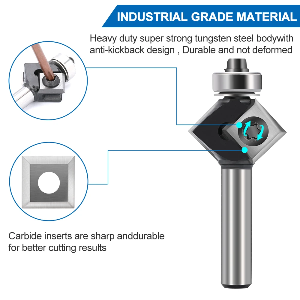 XCAN Milling Cutter 8mm Shank with 12mm Insert Chamfer Router Bits with Bearing Guide for Woodworker Edge Trimming Bits