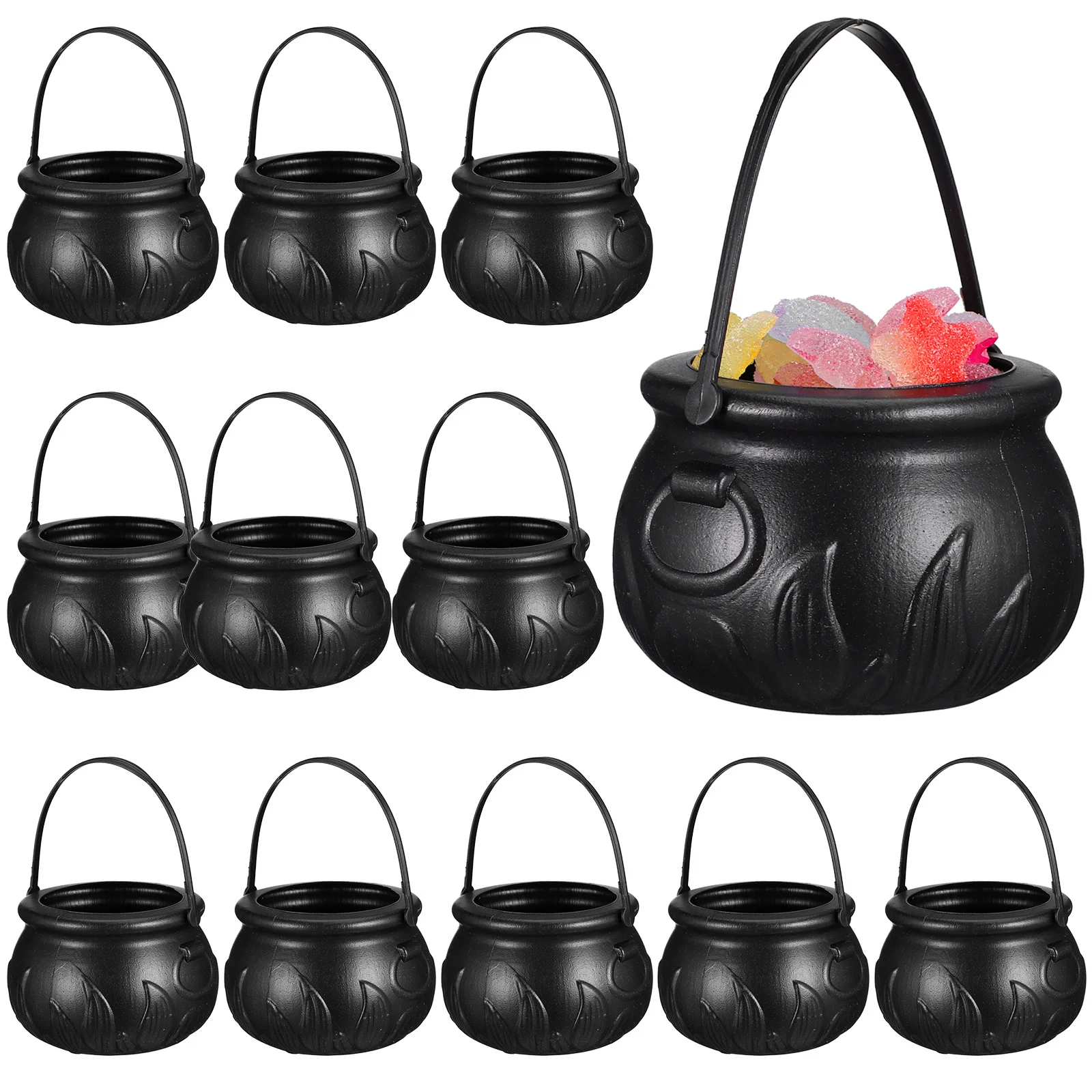 

12Pcs Halloween Witch Pumpkin Buckets PVC Candy Holders Simple Pattern Party Treat Bucket Decoration Mini Plastic Bucket