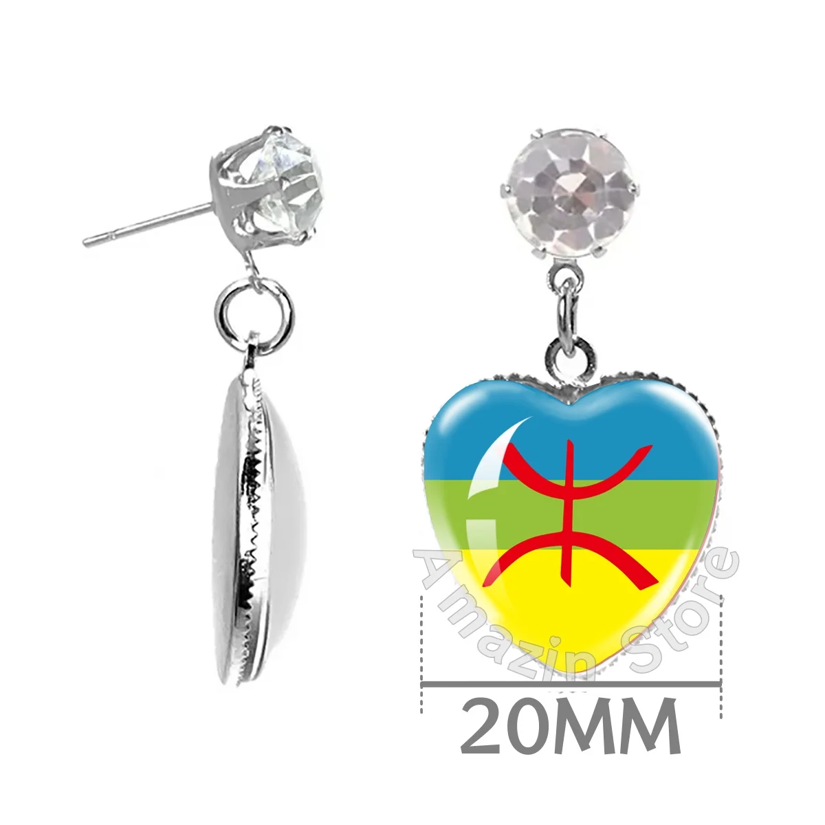 Berber Flag Australian Lndigenous Flag Gypsy Flag Syrian Opposition Flag Jewelry Ear Stud Convex 20MM Round/Heart Glass Earring