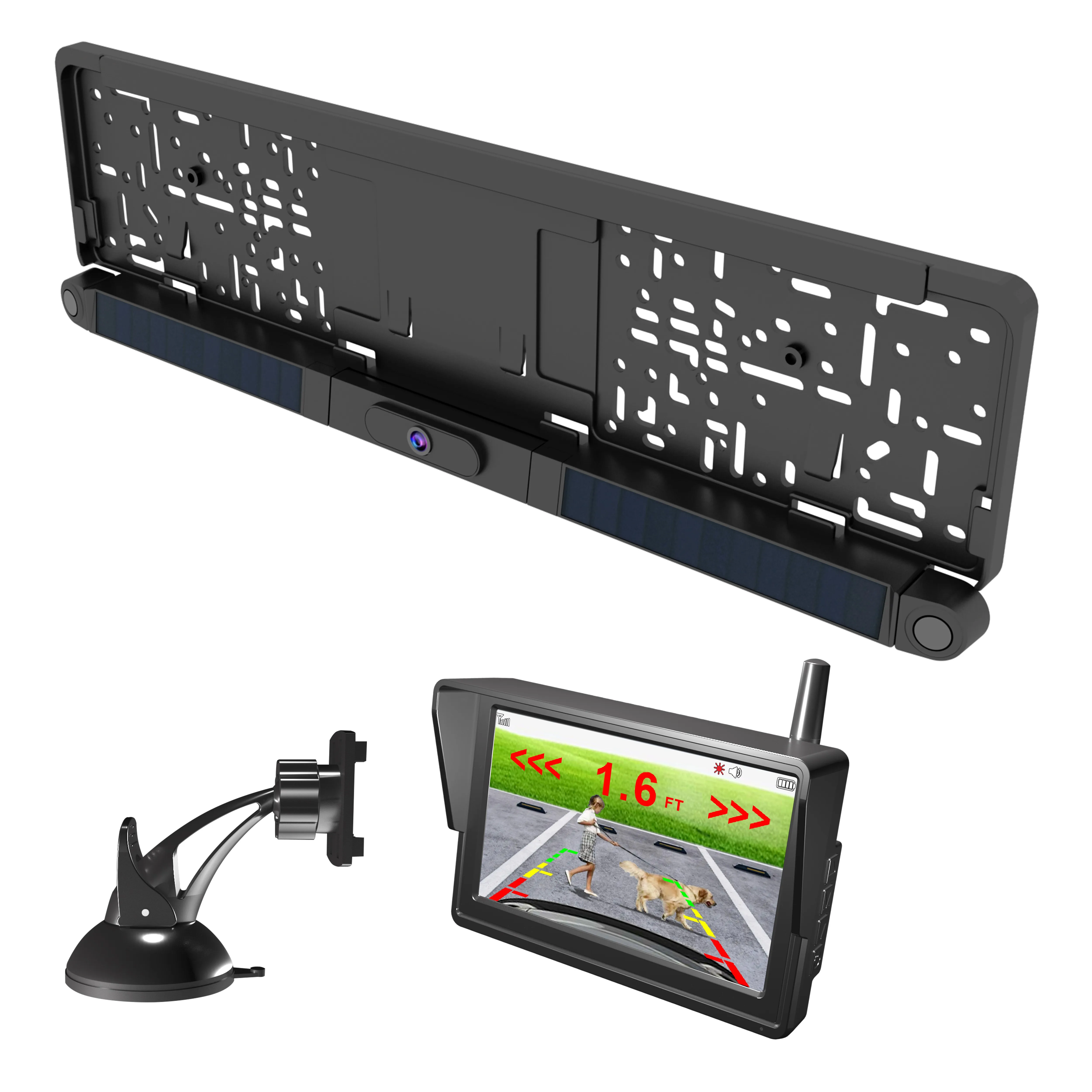 5 Inch Solar 2.4GHz Digital Wireless WIFI Car Rear View Parking Sensor   for Car European License Frame