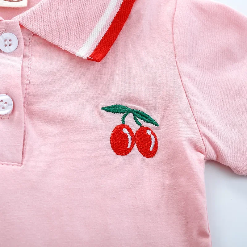 Baby Girls Dresses Spring Summer Toddler Cartoon Embroidery Turn-Down Collar Academy POLO Shirts Childrens Sports Dress Clothing