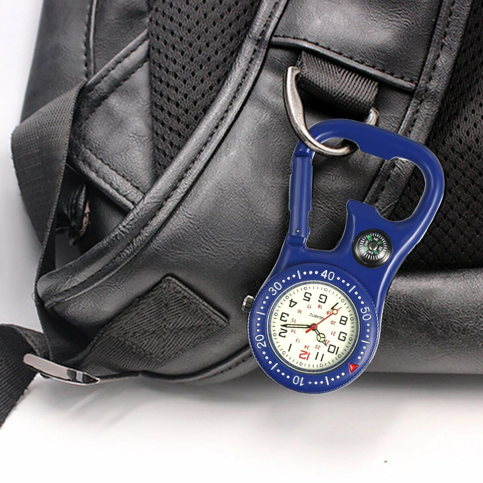 

Carabiner Pocket Watch Men Women Alloy Outdoor Sports Luminous Watches Compass Bottle Opener Backpacker Fob Clip-On Quartz Watch