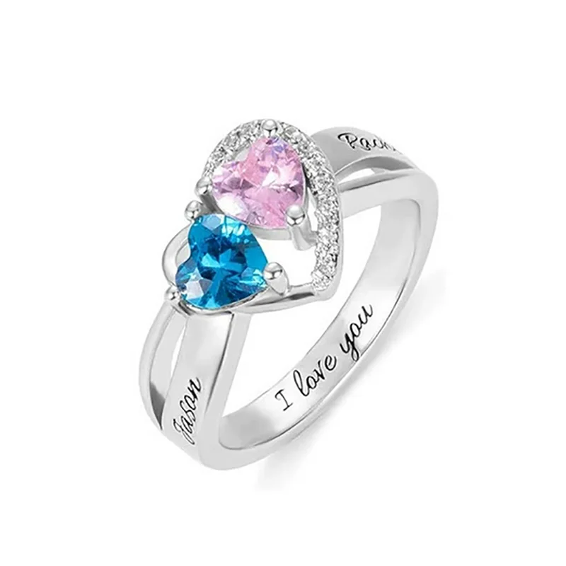 Custom Engraved Name Ring Personalized Mother Ring 1-2 Birthstone  Couple Engagement Promise Rings for Her Customized Family Rin