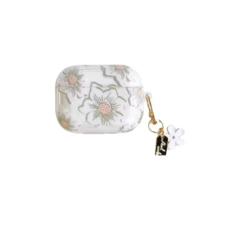 الوردي والأبيض الزهور غطاء ل AirPods Pro 2 3 لطيف بريق زهرة قلادة حقيبة سماعة الاذن ل أبل AirPodPro سماعة كيرينغ