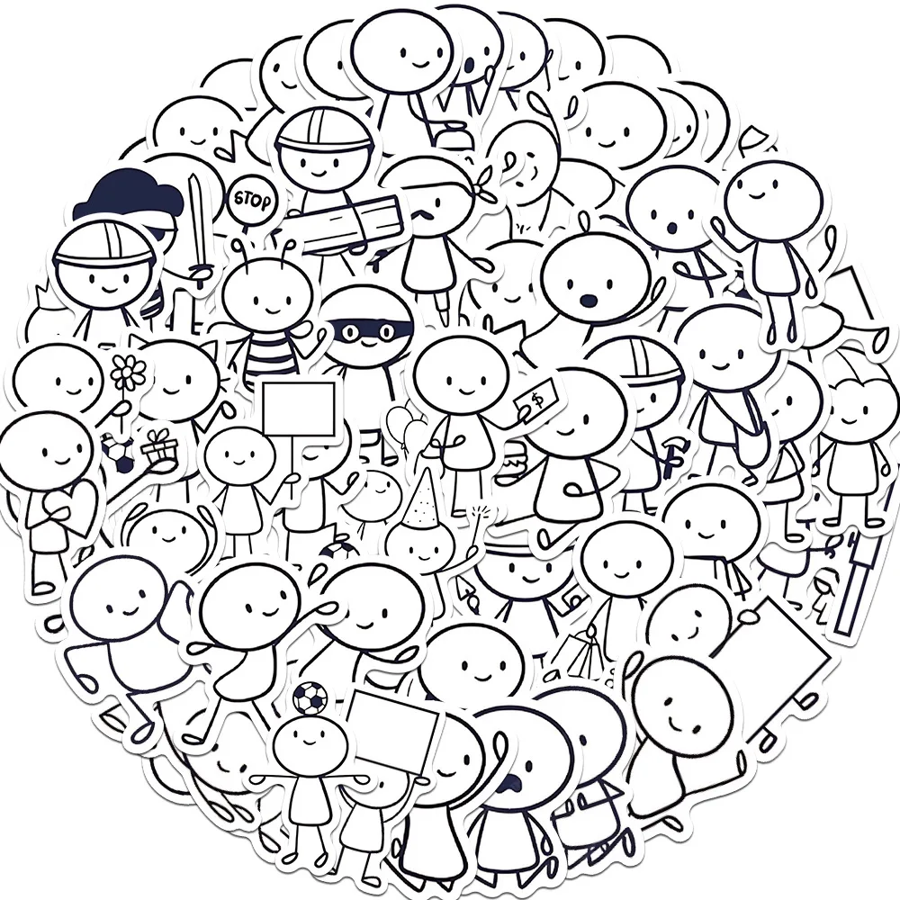 60Pcs Q Version Of Small Character Painting Stickers Cartoon Cafe Scrapbook Stationery Water DIY Bottle Laptop Decals Sticker