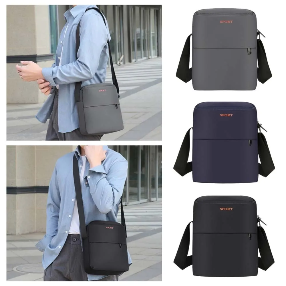 

Solid Color Men Crossbody Bag Large Capacity Lightweight Business Shoulder Bag Multi-function Multi-pockets Small Square Bag