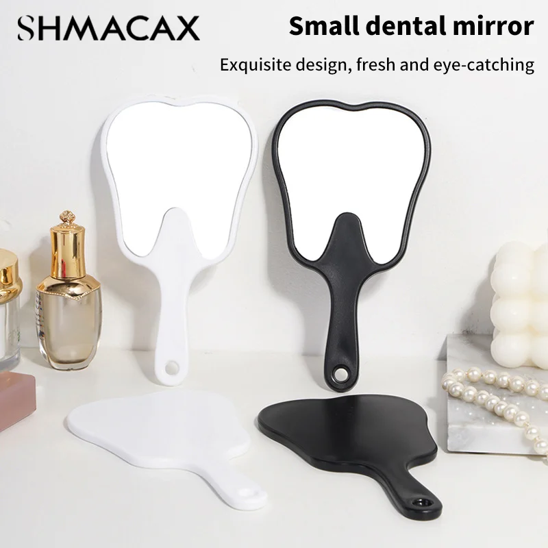 1PC Dental Mouth Mirror Tooth Shaped Mirror Handheld Unbreakable Plastic Makeup Mirror Dental Accessories Dentist Gift