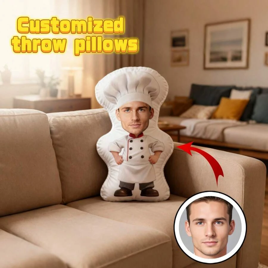 1pc Custom Plush Photo Ugly Pillow, Personalized Chef-designed with Face Filling and Printing, Double-sided Body - Featuring Par