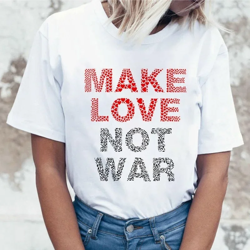 

Make love not war Letter Print Women T Shirt Short Sleeve ONeck Loose Women Tshirt Ladies Tee Shirt Tops Clothes Camisetas Mujer