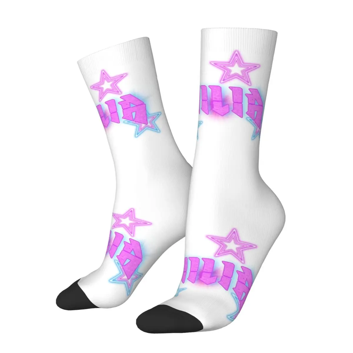 Harajuku Emilia Mernes Logo With Star Basketball Socks Polyester Middle Tube Socks for Unisex Sweat Absorbing