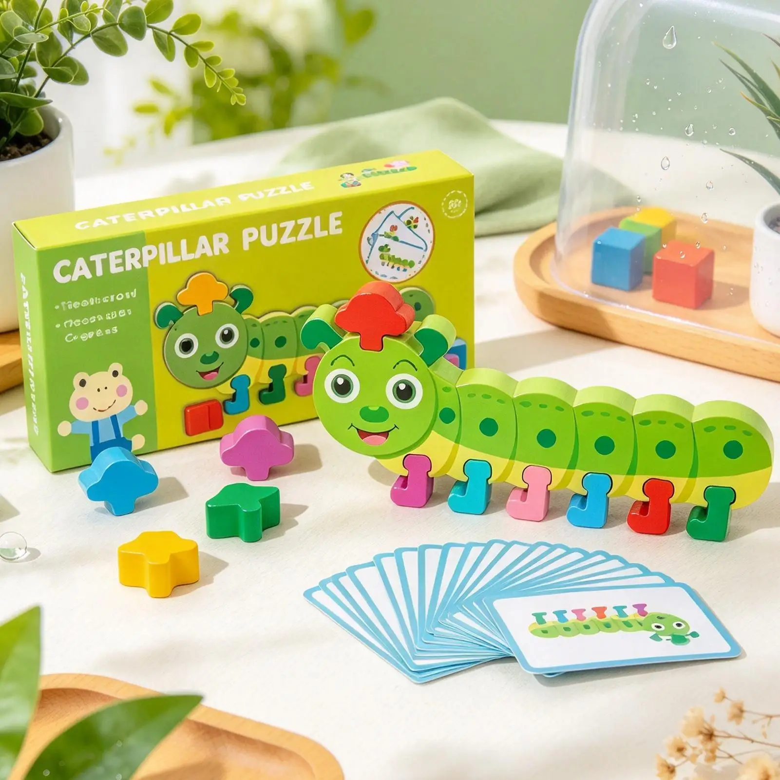 Wooden Color Matching Puzzle Educational Caterpillar Color Matching Toys Kids Shape Sorting Toy For Boys Girls Birthday