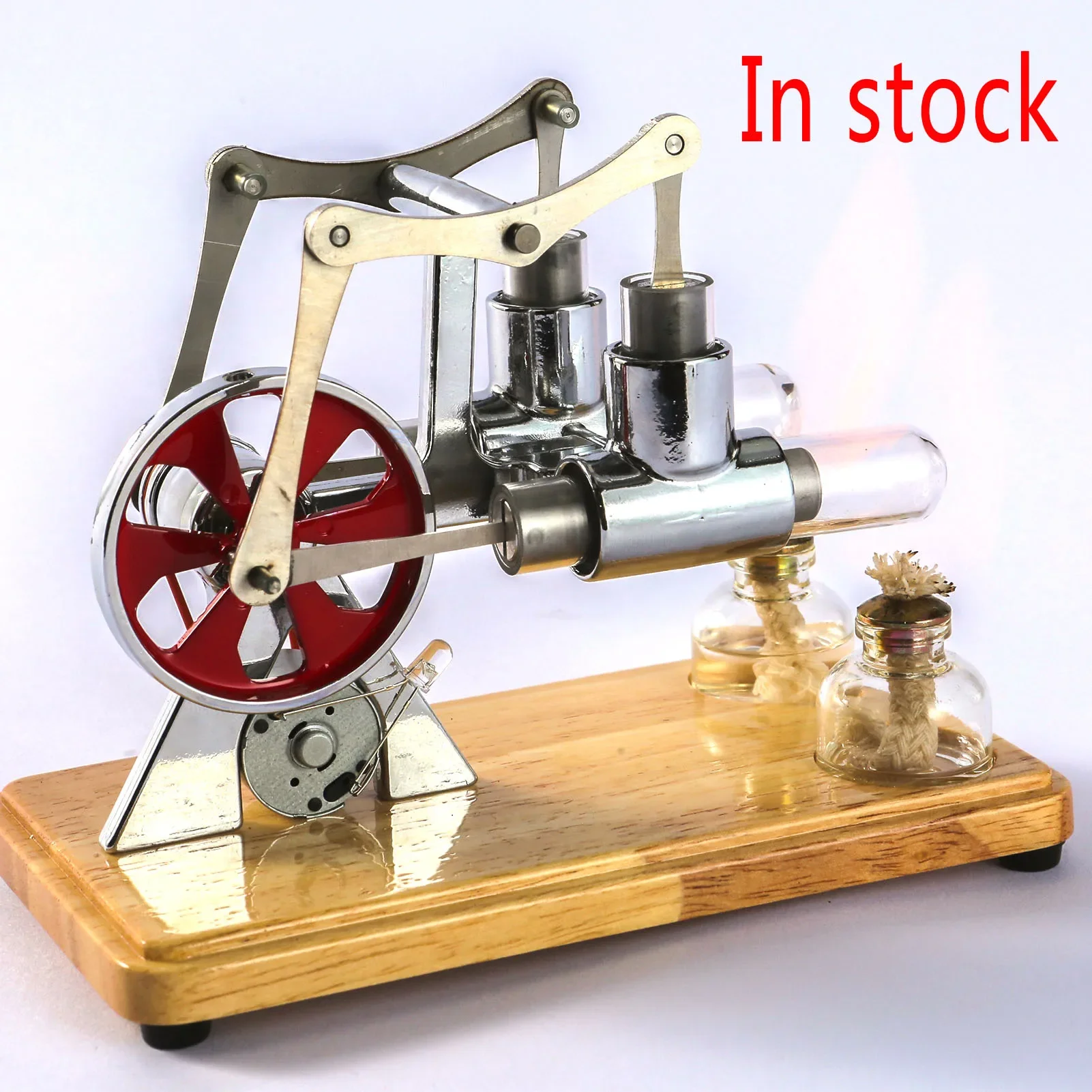 

Stirling Engine Model Hot Air Motor Model Physics Twin-engine Generator Model with LED Light Flywheel Science Experiment Toy