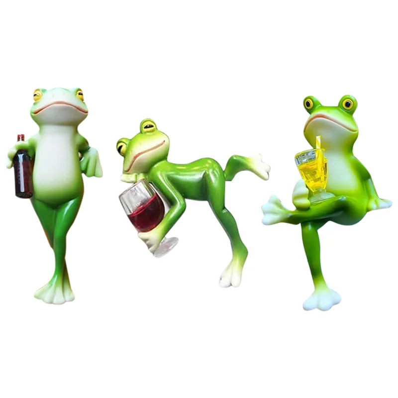 

M-Modern-Plant Decorations For Pots- 3 Pcs Figurines, Funny Drink Miniature Frog, Frog Statue Garden Decor Lawn Ornament