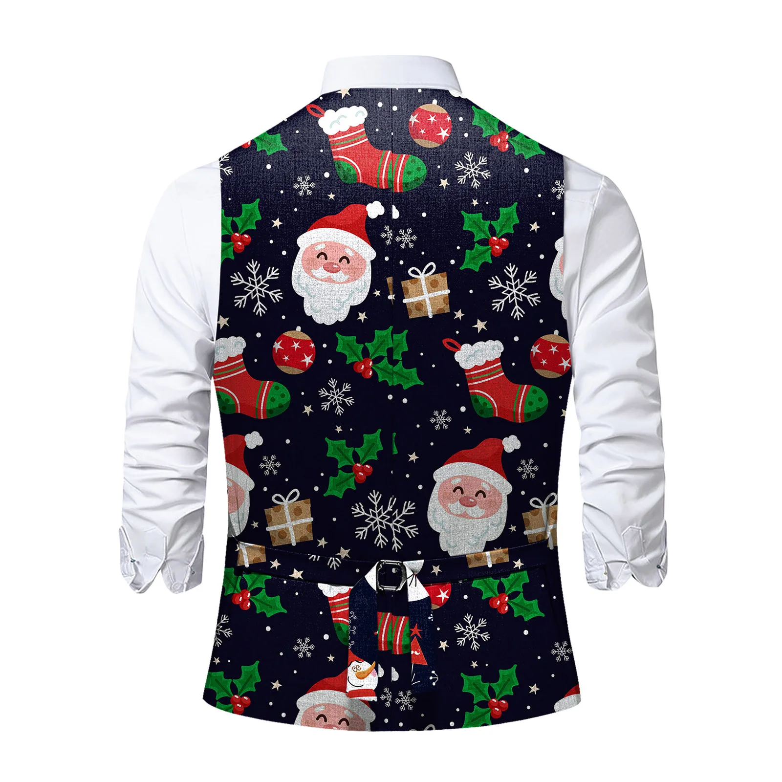 Sleeveless Christmas Printed Music Suits Vest Men Single-Breasted Funny Party Blazers 2024 New Fashion V Neck Jacket Waistcoat