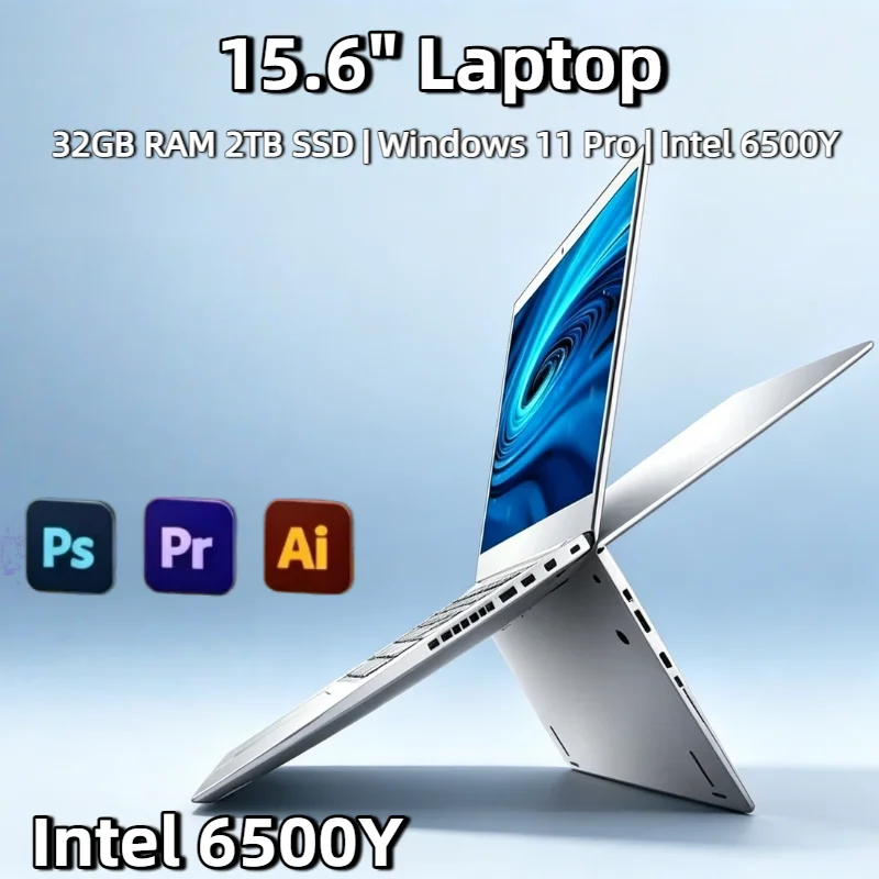Intel 6500Y 15.6 Inch Laptop Large Screen 32GB RAM 2TB SSD Office Windows 11 Notebook 5000mAh Gamer PC Backlit Fingerprint Pro