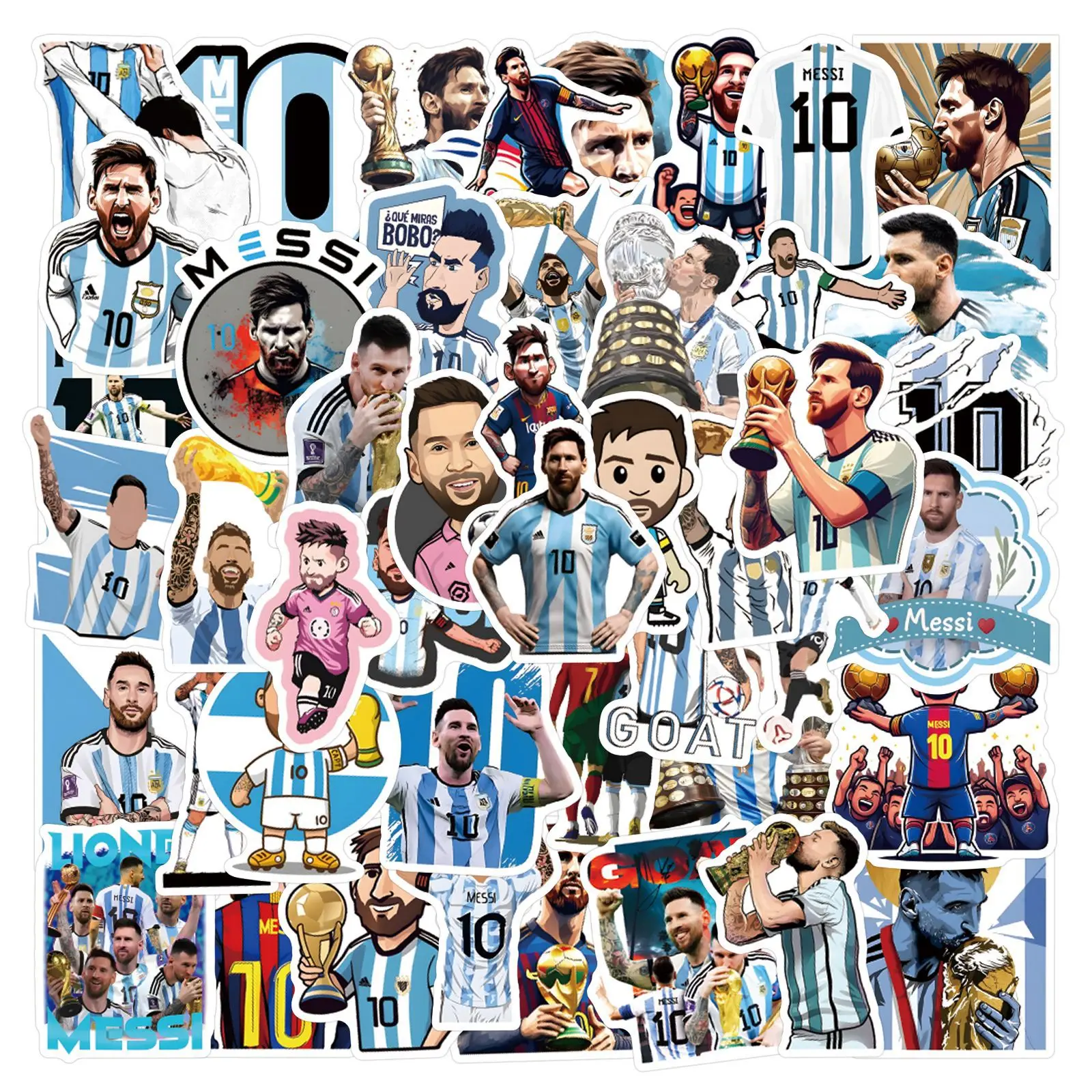 50pcs Messi Argentina Star Football Sticker Diy Decorative Water Cup Suitcase Mobile Phone Case Laptop Decorative Sticker