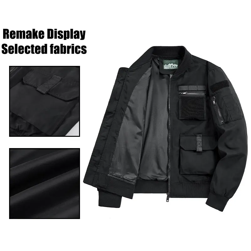 IPPOLICH Giacca bomber da uomo Outdoor Street Tinta unita Capispalla Elegante multitasche Cappotti da lavoro Uomo Bomber americano