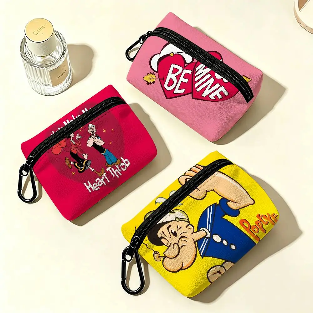 Classic P-Popeye Comics Portable Oxford Fabric Mini Wallet Carabiner Design Small Coin Bag For Cards Keys Earphones