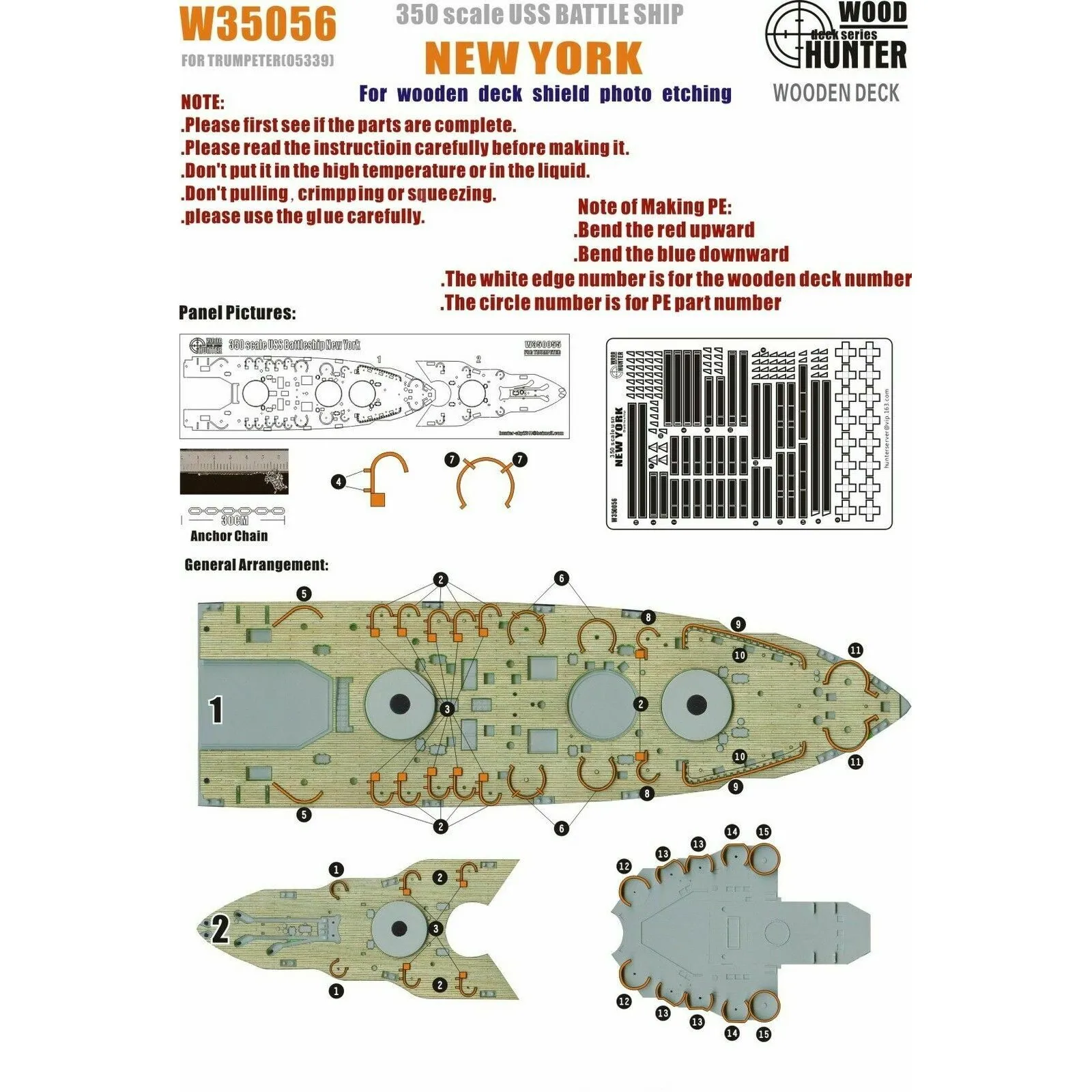 Hunter Wooden Deck USS BATTLESHIP, Nova York para trator, 05339, W35056, 1:350