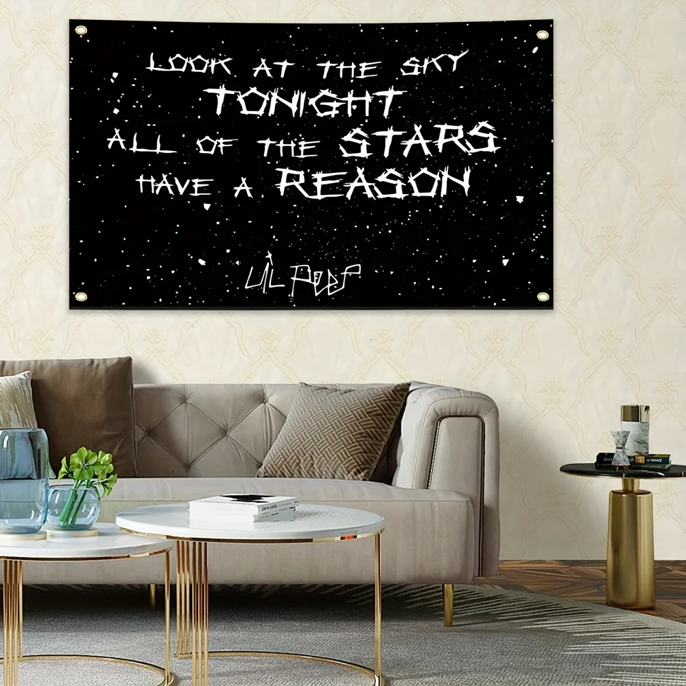 Every Star Has Its Purpose – Black Star Flag Tapestry ft. Lil Peep, Double‑Stitched with Brass Grommet for Easy Indoor/Outdoor