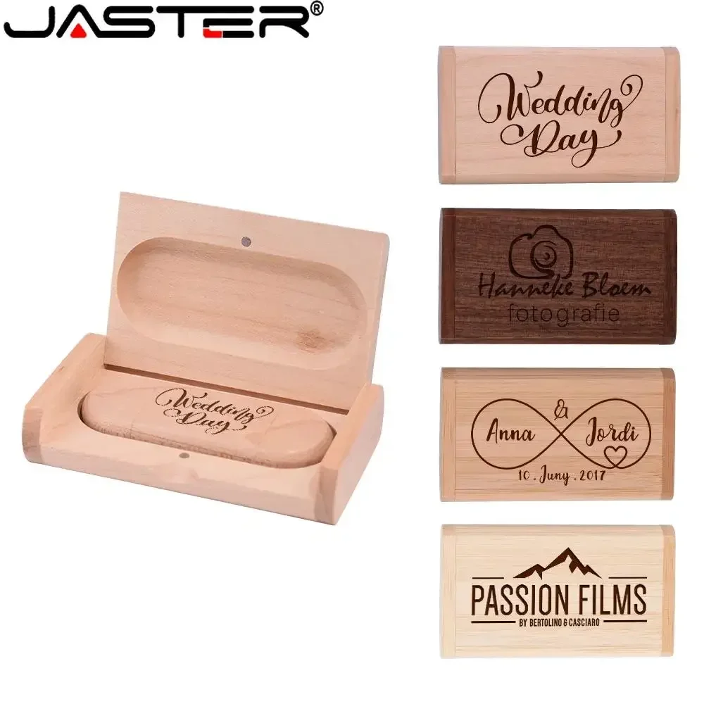 JASTER Wooden TYPE-C USB 2.0 Flash Drive 128GB Pen Drive Free Logo Creative Business Gift U Disk 64GB with Box 32GB Memory Stick