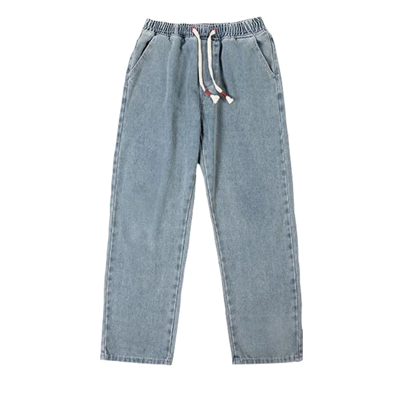 

Summer 2025 Wide Leg Jeans Women's Trendy Loose Elastic Waist Slimming Student Small Size Straight Leg Pants Cotton Stretch D...