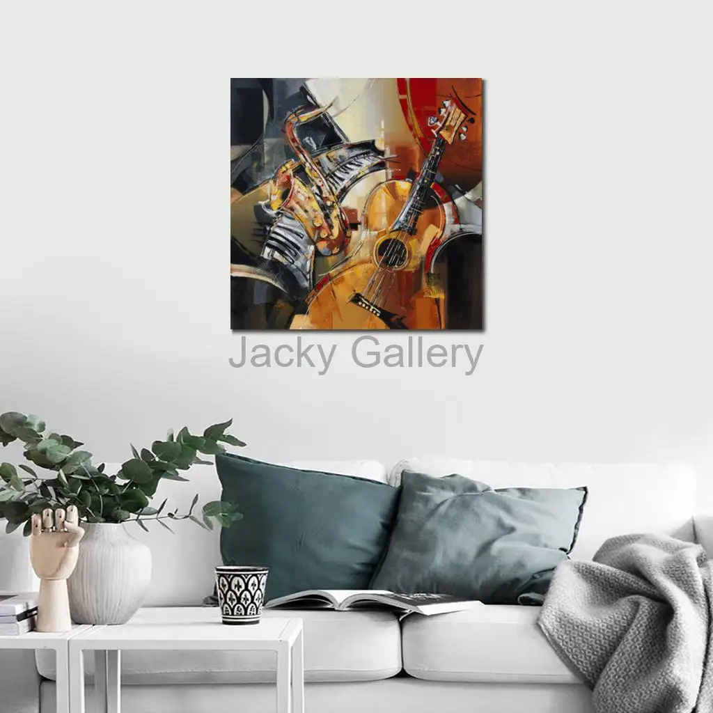 Hand Painted Abstract Guitar Music Oil Painting Modern Musical Instrument Canvas Wall Art Music Studio Study Room Decor