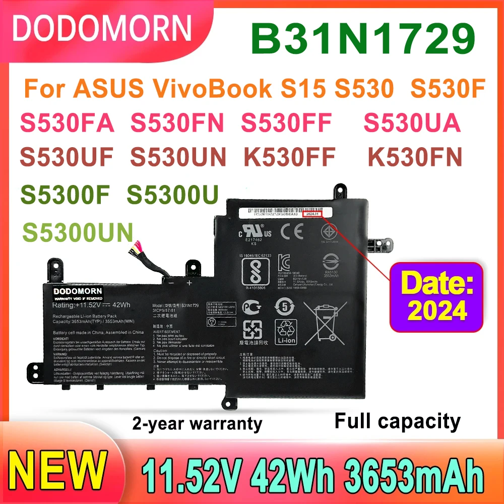 DODOMORN B31N1729 Laptop Battery For ASUS VivoBook S15 S530 S530F S530FA S530FN S530UA S530UF S530UN X530FN X530FN-1A S5300UN