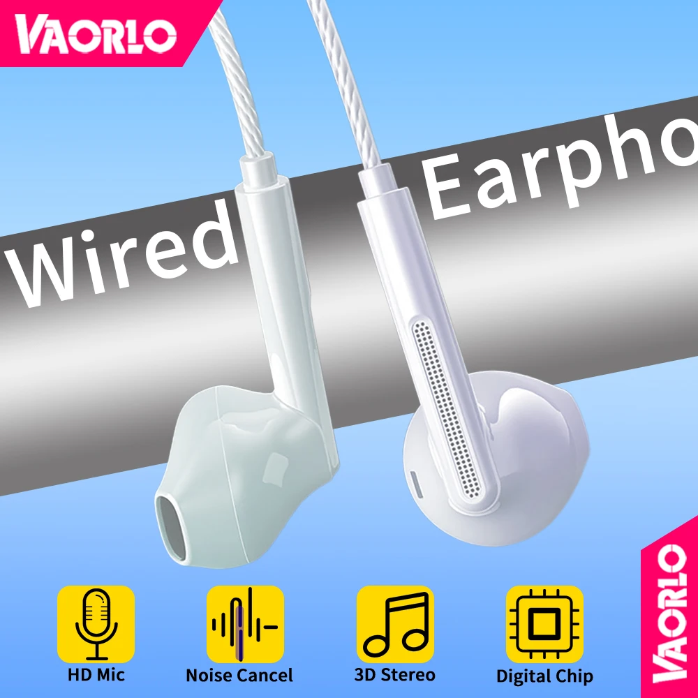 Fone de ouvido com fio VAORLO com microfone HIFI 6D Bass estéreo intra-auriculares com cancelamento de ruído DAC compatível com Samsung IPhone 15 Android