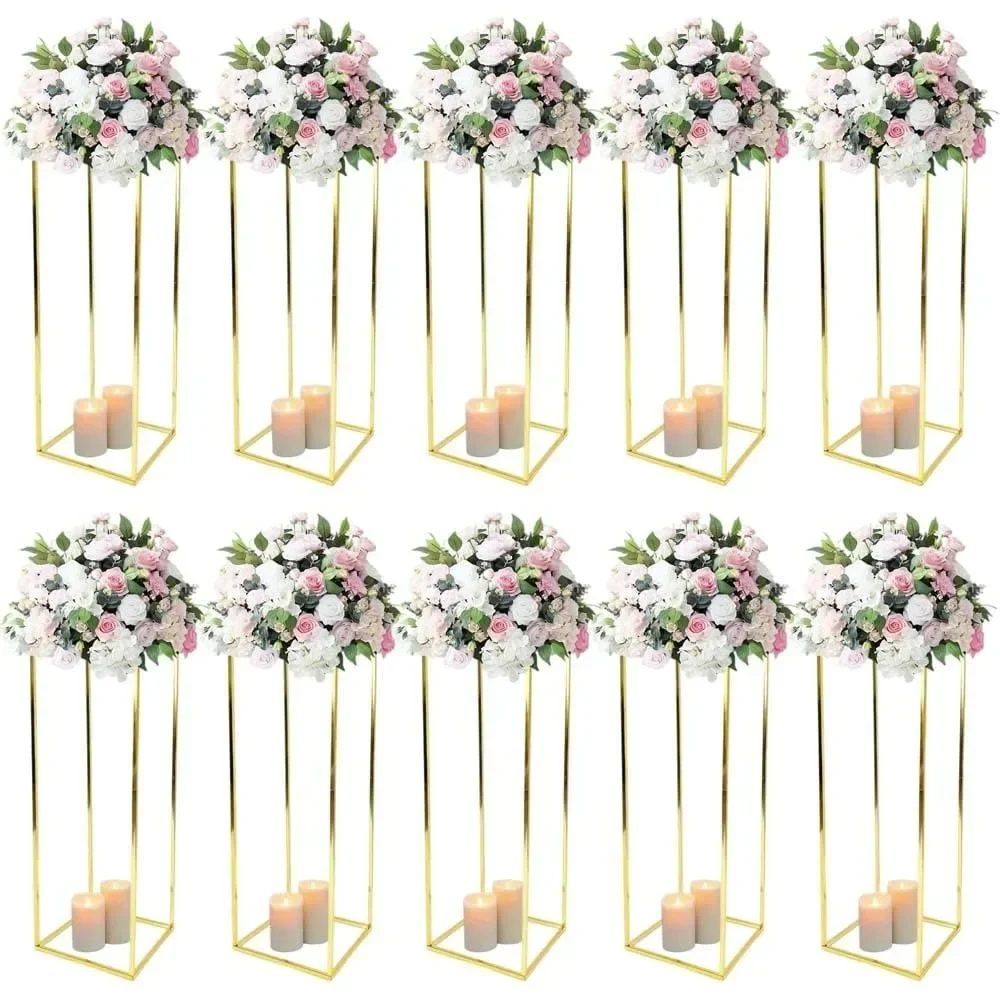 

10PCS 31.5 inch Metal Vase Column Stand Shiny Gold Wedding Flower Stand, Geometric Wedding Centerpiece for Tables