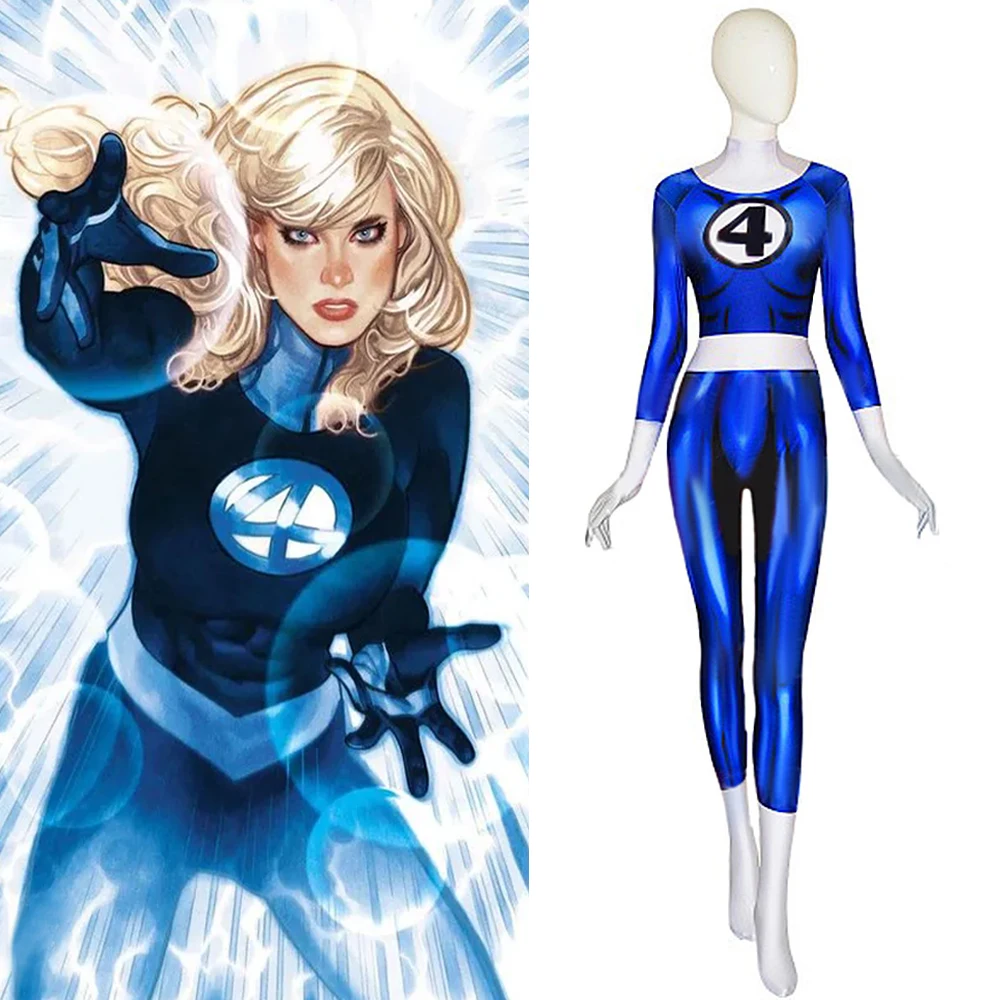 

Фантастическая четверка косплей невидимый женский костюм для девочек Сьюзан Шторм 3D печатный спандекс костюм зентай супергерой костюм на Хэллоуин для взрослых