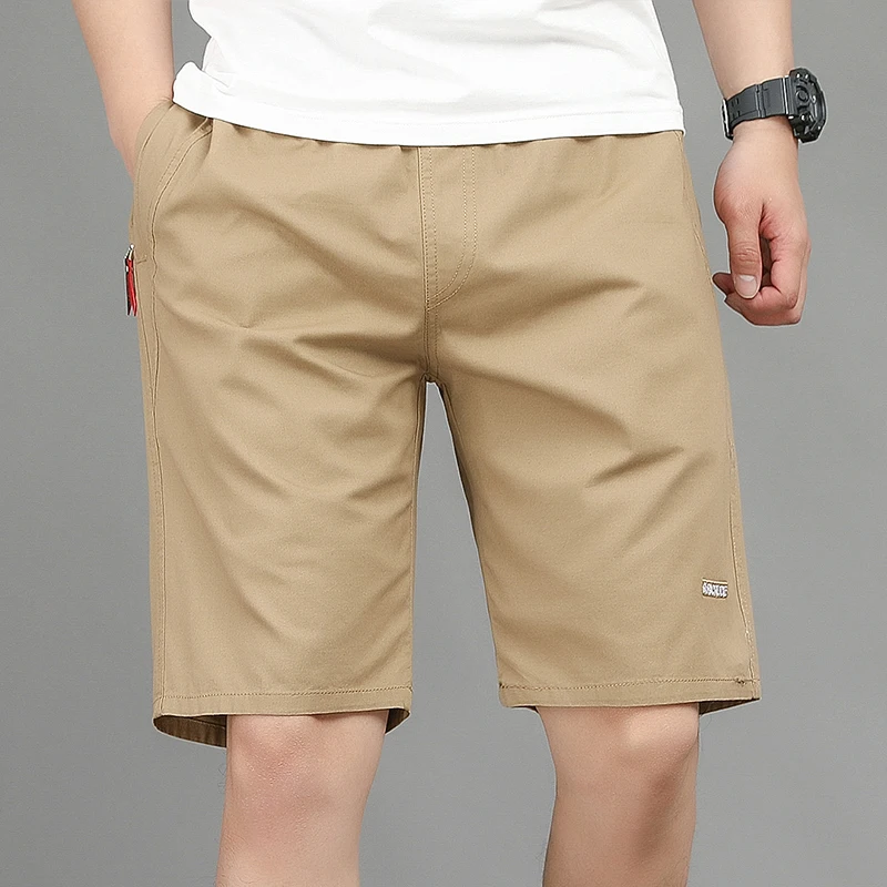 

Summer Men's Solid Color Pockets Zipper Casual Elastic and High Waisted Fashion Knee Pants Straight Cargo Sweatpants Shorts