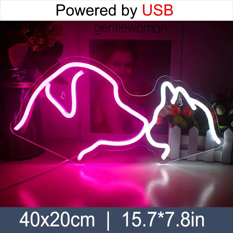 Cat Dog Neon Sign LED Animal Pet Neon Decoration Lamp with Dimmabler USB plug Decor 3D Wall Art Game Room Shop Party Birthday