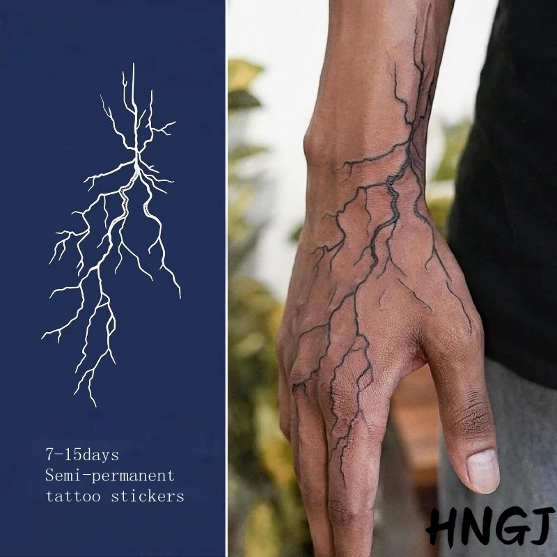 2026 New Lightning Hand Back Herbal Tattoo Stickers Waterproof Semi-Permanent Fake Tattoo Arms Legs Lasting Men Women Tatuajes