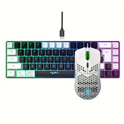 Good quality HXSJ mouse keyboard combos lightweight honeycomb wired mouse RGB backlit mechanical feel gaming set for laptop