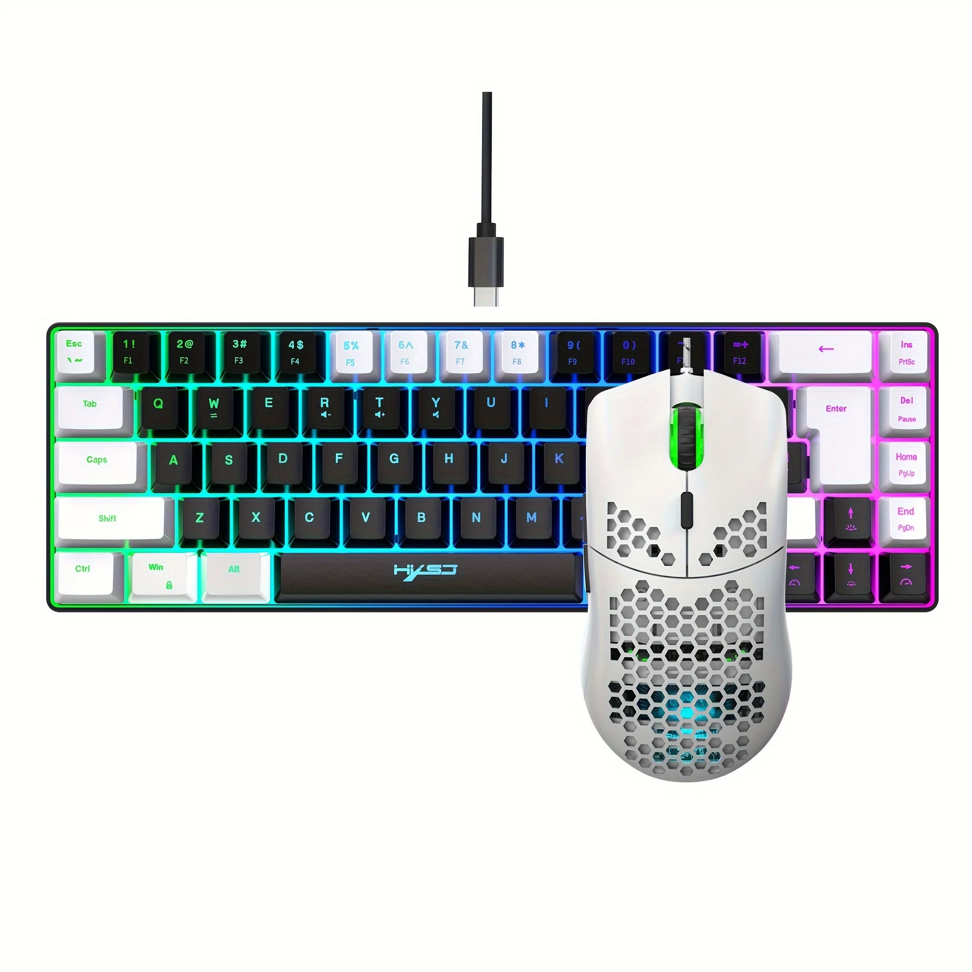 hxsj lightpeso honeycomb wired mouse combos de teclado rgb backlit sensacao mecanica gaming conjunto para laptop boa qualidade 01