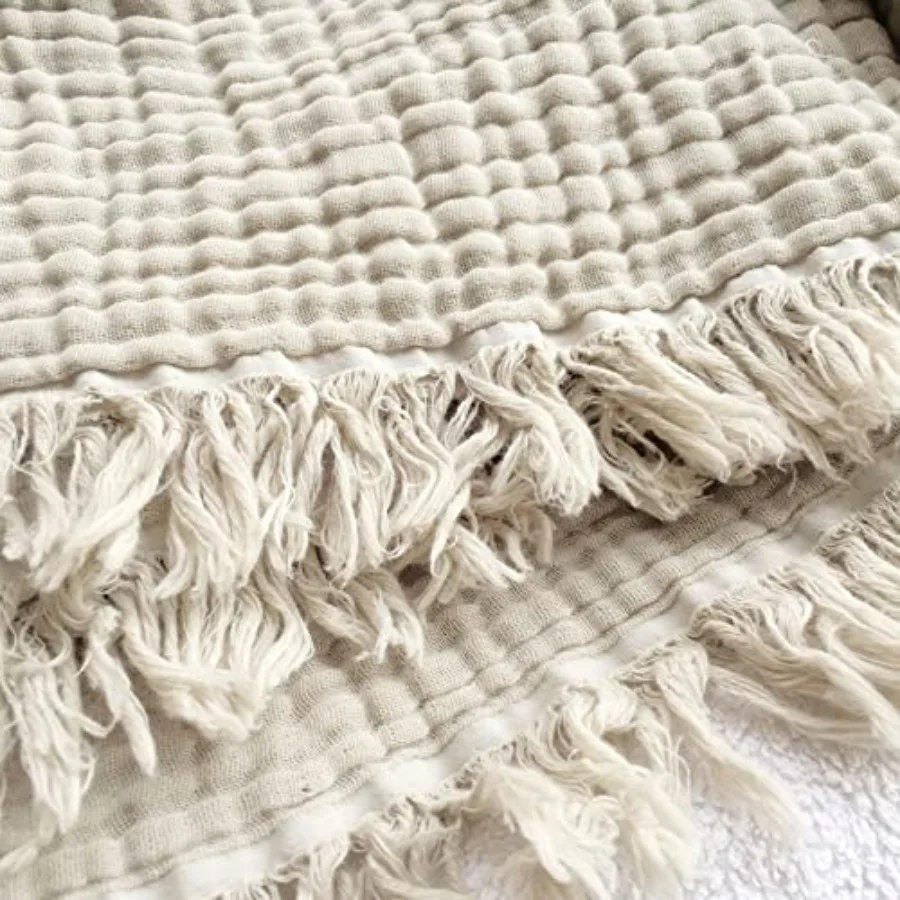 

100% Organic Cotton Blankets for Adults, Couch 50"x60", Muslin Blanket, Pre-Washed Plant-Dyed, Breathable Lightweight Summer Bl