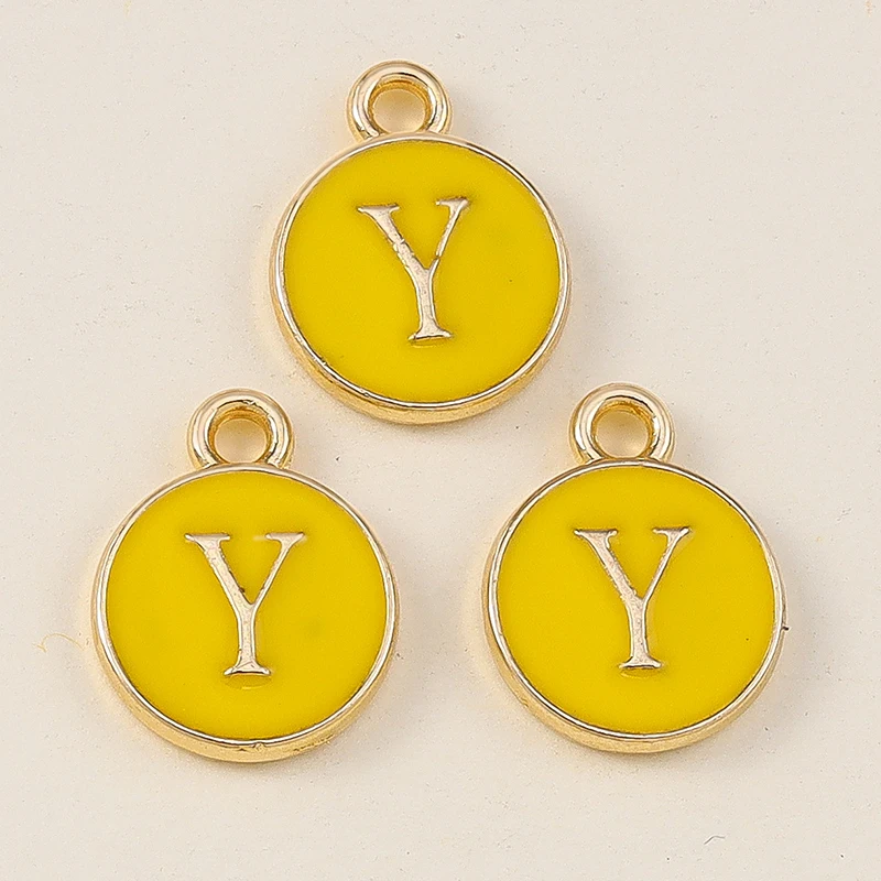20 Stück 11x14mm Niedliche Gelbe Emaille-Alphabet-Anhänger mit 26 Buchstaben A-Z für Schmuckherstellung, DIY-Halsketten, Ohrringe und Accessoires ﻿ – Detail 27