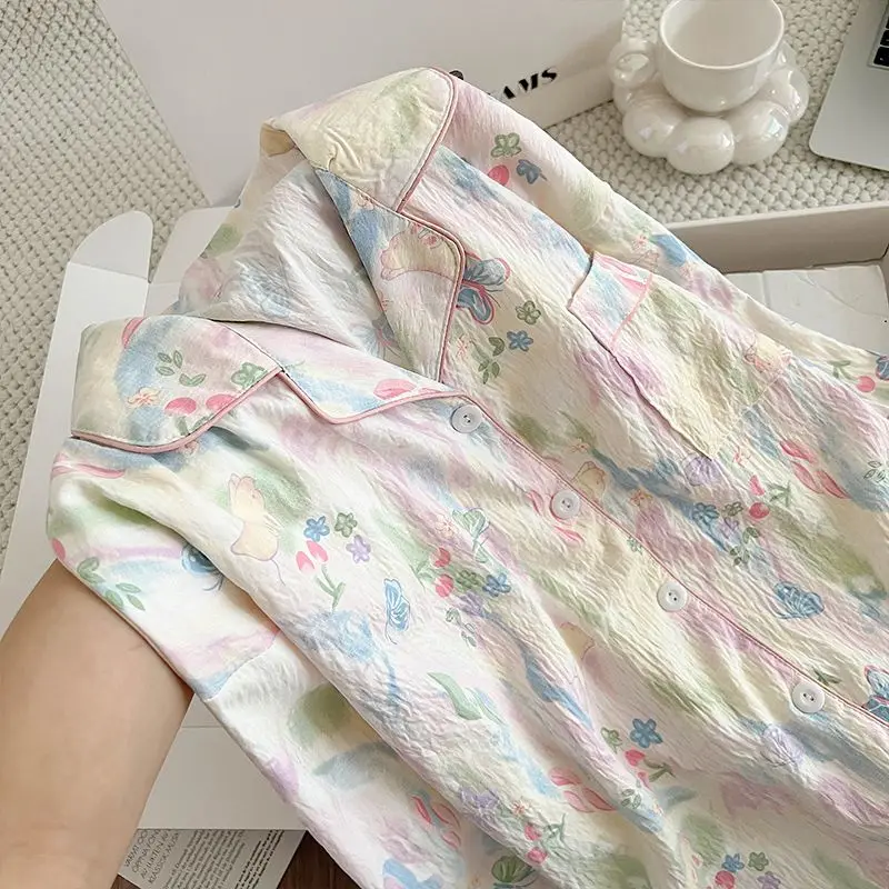 Women's Pajama Set Long Sleeve Full Length Pants 2 Piece Sleepwear Pyjamas Cartoon Floral Print Cozy Soft Homewear Autumn Spring