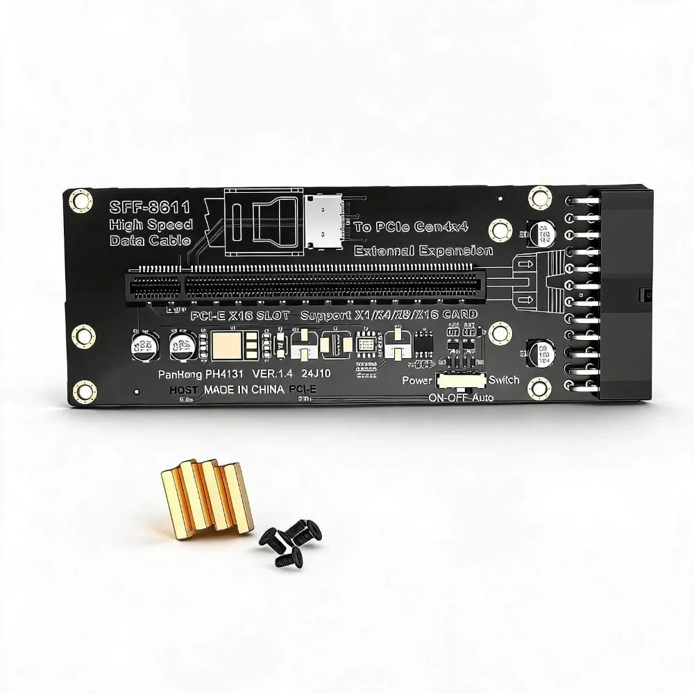 PCIe 4.0 X16 Interface Data Transfer Expansion Card 64Gbps Bandwidth 90 Degree Connector PCIe 4.0 X16 Adapter 24Pin Power Supply