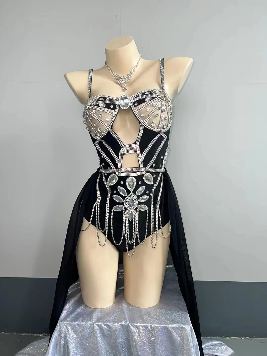 Sparkly Strass Body Gaze Tailing Sexy Pole Dance Kostüm Club Party Bühne Tragen DJ Tänzerin Show Festival Rave Outfit