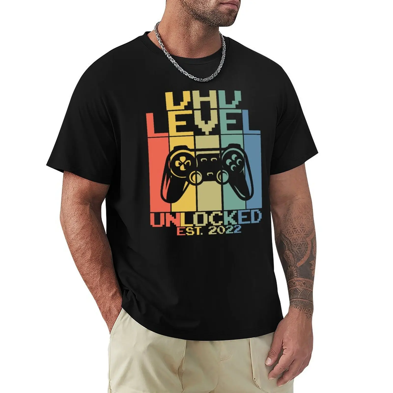

Mens Pregnancy Announcement Dad Level Unlocked est 2022 Soon To Be Father T-Shirt vintage Men's t-shirts
