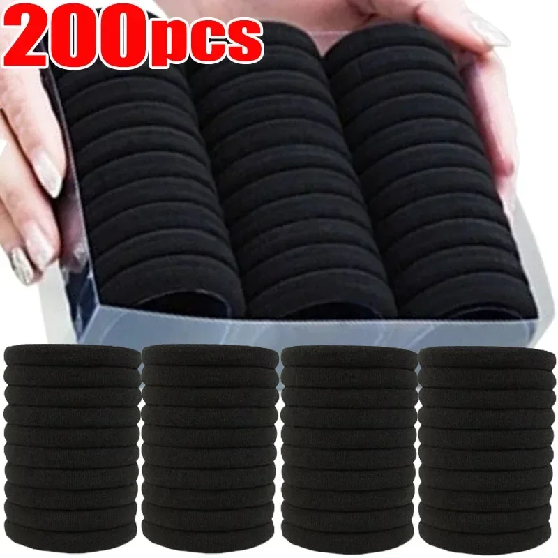 200/50pcs for Women High Elastic Hair Bands Girl\'s Black Hairband Rubber Ties Ponytail Holder Scrunchies Kids Hair Accessories