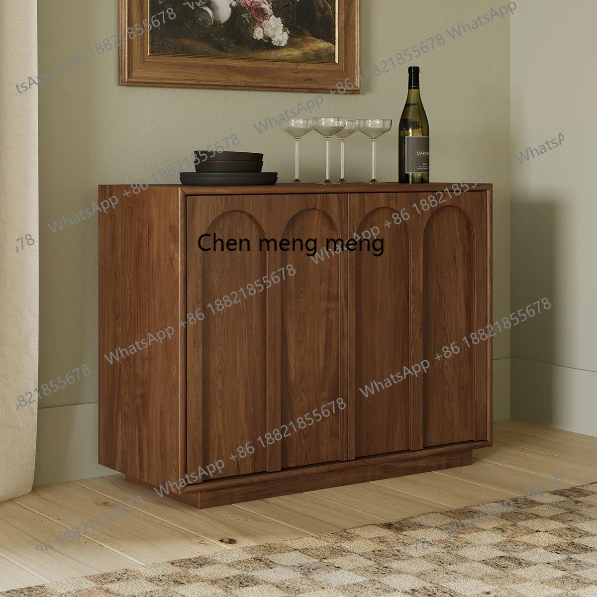 

X Solid wood braided rattan dining side cabinet retro small apartment entrance, wall storage, tea cabinet