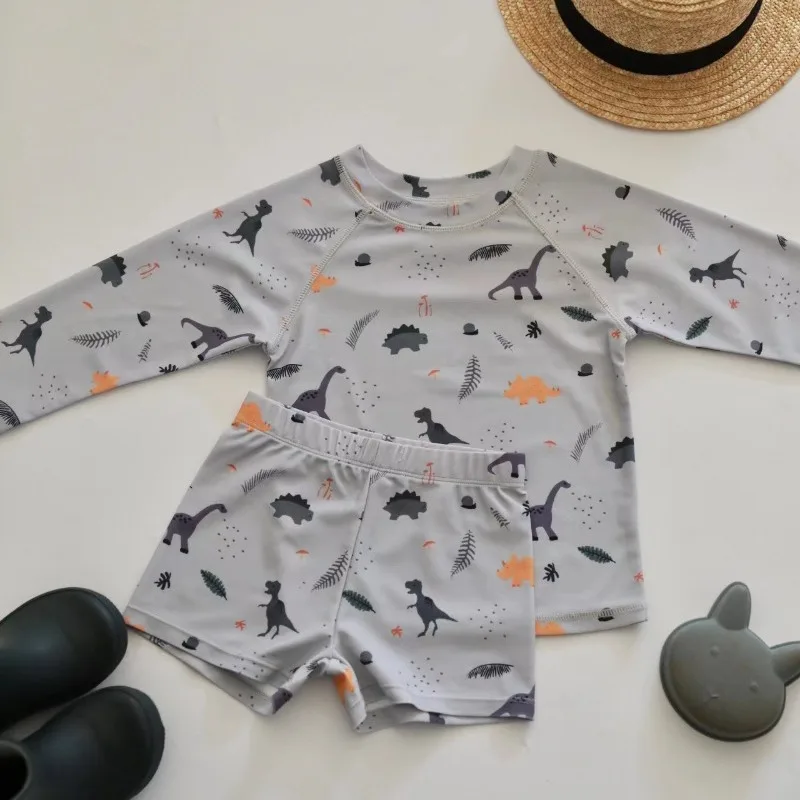 New Summer Kids Split Swimsuit Baby Boys Hot Spring Long Sleeved Children\'s Sun Protection Quick Drying Swimwear H6912