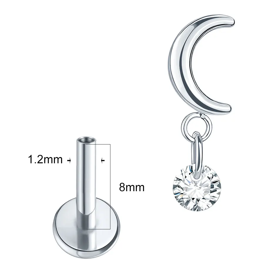 1Pc G23 Titanium Moon Ear Stud Helix Tragus Daith Cartilage Piercing Earrings for Women Internal Thread Labret Piercing Lip Stud