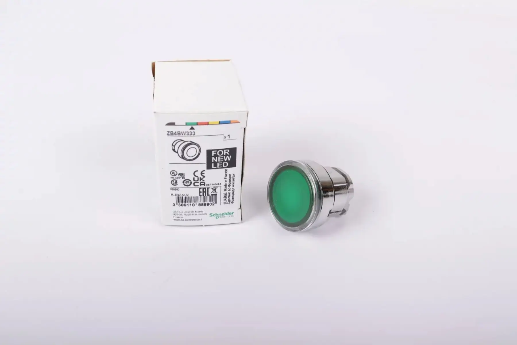zb4bw333-cabeca-para-botao-iluminado-harmony-xb4-metal-descarga-verde-22mm-led-universal-retorno-por-mola-lente-plano